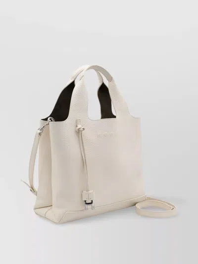 Hogan Leather Textured Top Handle Detachable Strap In White