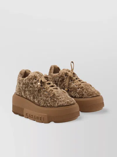Casadei Low Top Sneakers Platform Sole In Brown