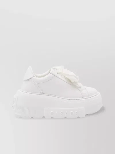 Casadei Nexus Net Salento Leather Platform Sneakers In White
