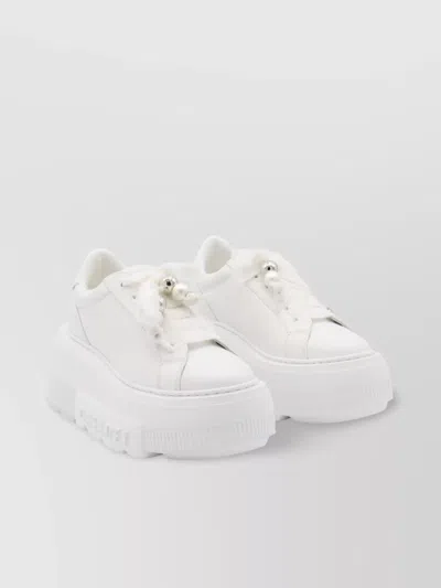 Casadei Nexus Net Salento Leather Platform Sneakers In White