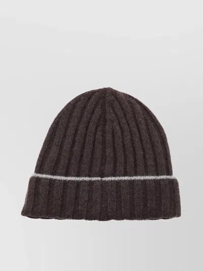 Brunello Cucinelli Ribbed-knit Logo-patch Beanie Hat In Brown