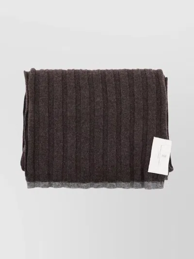 Brunello Cucinelli Ribbed Texture Soft Fabric Two-tone Scarf In Brown