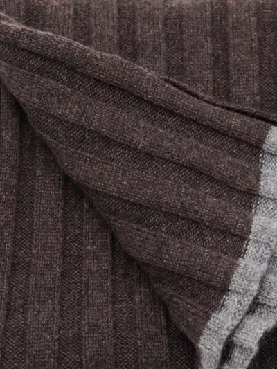 Brunello Cucinelli Ribbed Texture Soft Fabric Two-tone Scarf In Brown