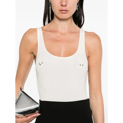 Mugler Scoop-neck Embellished Bodysuit In White