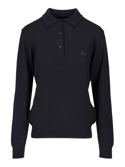 Etro Wool Polo Shirt Knitwear Blue In Blue