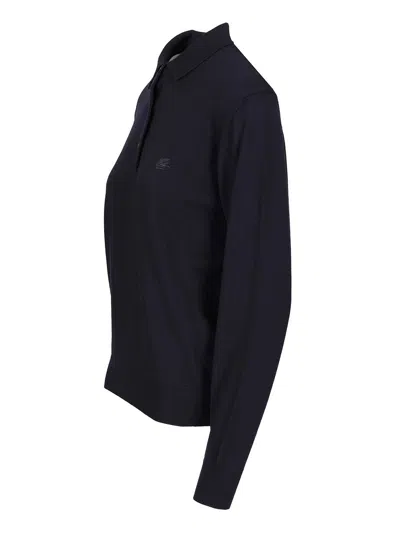 Etro Wool Polo Shirt Knitwear Blue In Blue