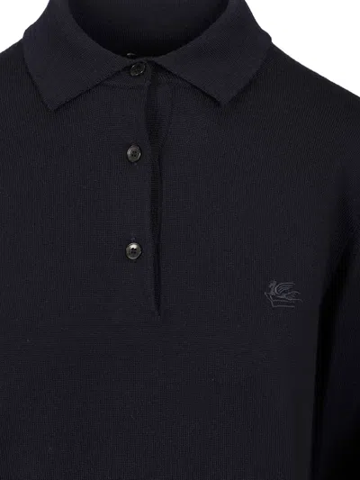 Etro Wool Polo Shirt Knitwear Blue In Blue