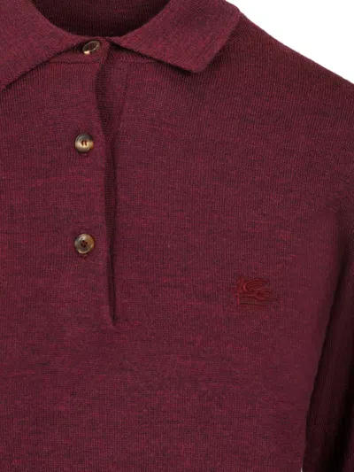 Etro Wool Polo Shirt Knitwear Bordeaux In Burgundy