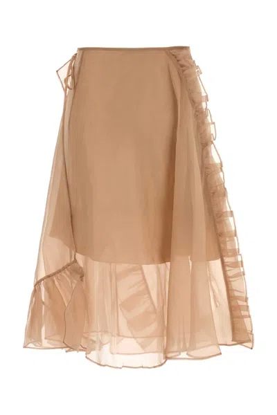 Cecilie Bahnsen Sheer Fabric Wrap Skirt With Ruffle Detail In Brown
