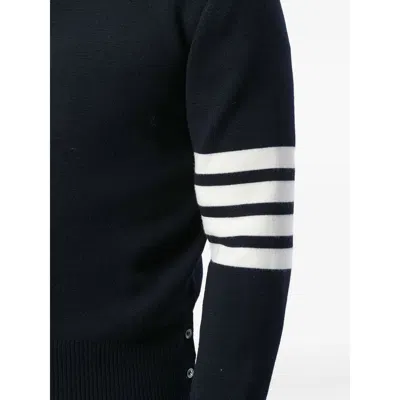 Thom Browne Milano Stitch V Neck Cardigan With 4 Bar In Fine Merino Wool Clothing In Blue