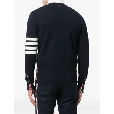 Thom Browne Milano Stitch V Neck Cardigan With 4 Bar In Fine Merino Wool Clothing In Blue