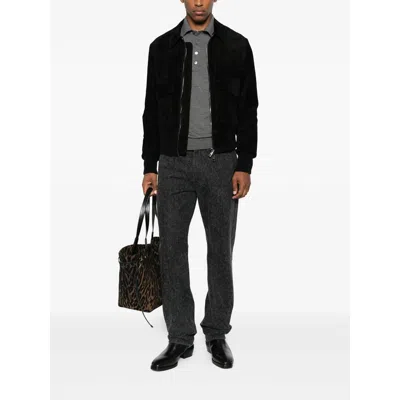 Tom Ford Grey Long-sleeved Polo Shirt With Classic Collar And Refined Trim In Gray