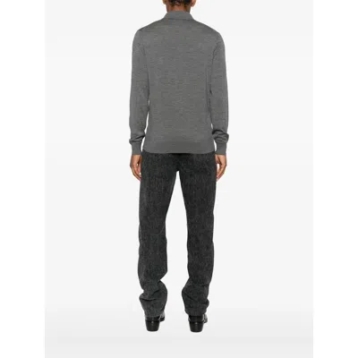 Tom Ford Grey Long-sleeved Polo Shirt With Classic Collar And Refined Trim In Gray