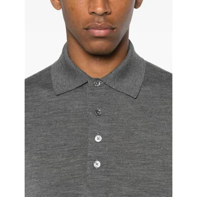 Tom Ford Grey Long-sleeved Polo Shirt With Classic Collar And Refined Trim In Gray