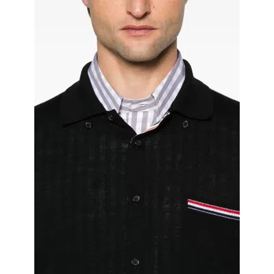Thom Browne Button-front Knit Cardigan With Grosgrain Detailing In Black