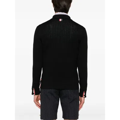 Thom Browne Button-front Knit Cardigan With Grosgrain Detailing In Black