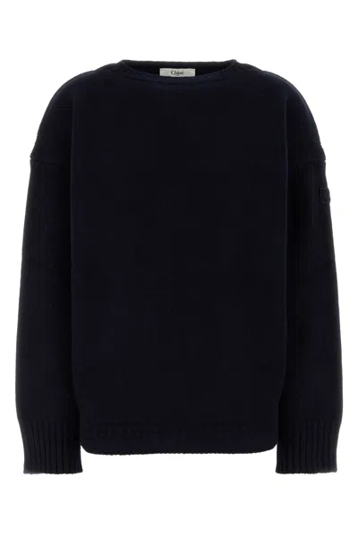 Chloé Knitwear Crewneck Long Sleeves Ribbed Finish In Black