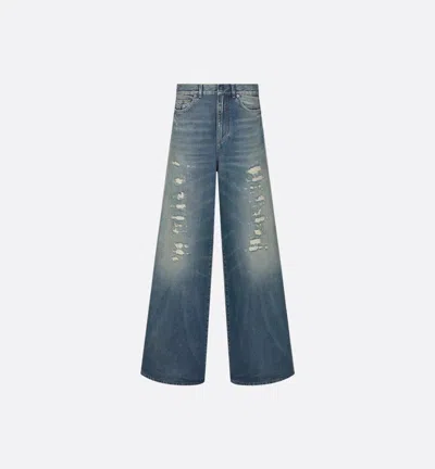 Dior Distressed Denim Trousers Belt Loops In Blue
