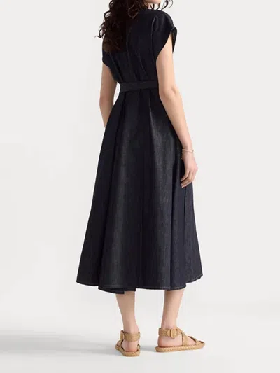 Dior Denim Dress With Belted Waist And Cap Sleeves In Black