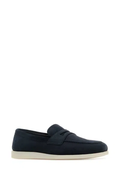 Church's Blue Suede Saddle Loafers In Blue