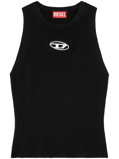 Diesel 'm-caddix' Black Top With Oval D Logo Plaque On The Front In Black