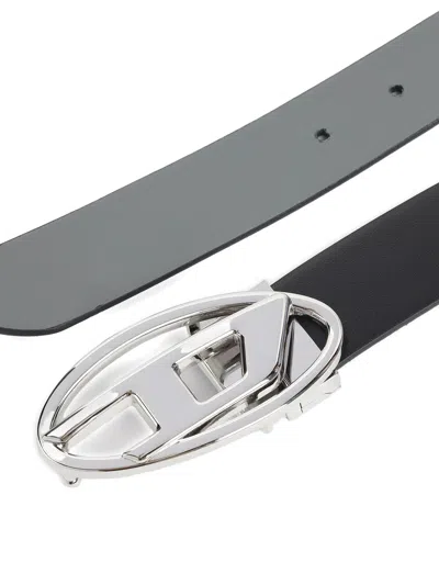 Diesel Reversible Logo Belt Adjustable Fit Metal Buckle In Black