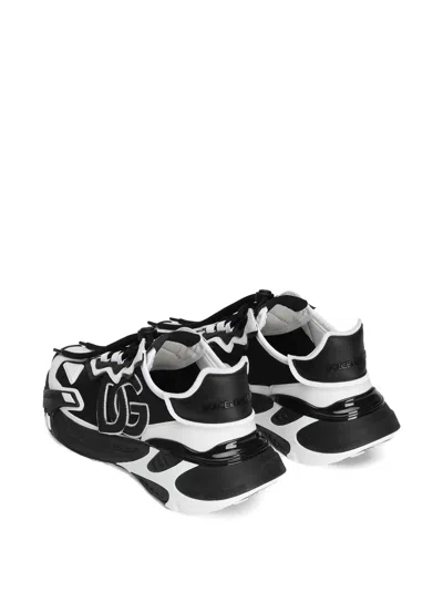 Dolce & Gabbana Panelled Leather Sneakers With Iconic Logo Patch In Black