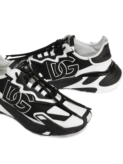 Dolce & Gabbana Panelled Leather Sneakers With Iconic Logo Patch In Black