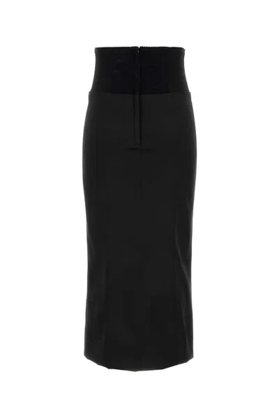 Dolce & Gabbana High Waist Midi Length Skirt With Back Slit In Black