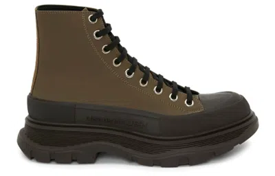 Alexander Mcqueen Leather Ankle Boots 'khaki Green'
