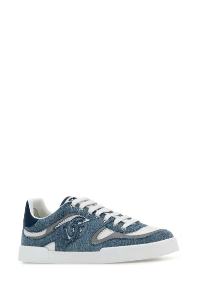 Dolce & Gabbana Sporty Low-top Sneakers With Multicolor Denim In Gray