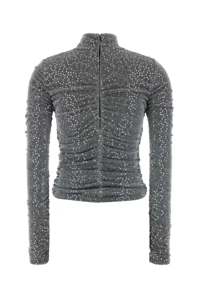 Dolce & Gabbana Ruched Sequin-embellished Lurex Turtleneck Blouse In Gray