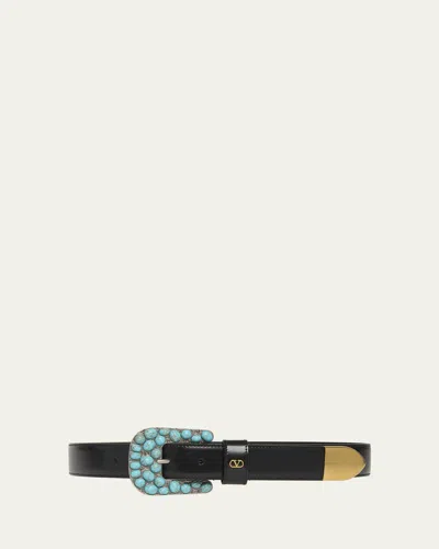 Valentino Western-inspired Brushed Leather Belt