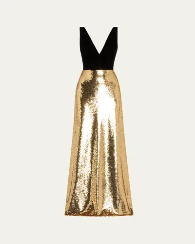 Monique Lhuillier Velvet Bodice Gown And Train With Sequined Skirt