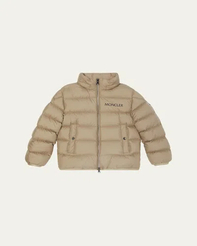 Moncler Boy's Bajan Airsoft Hooded Zip-front Down Jacket In Brown