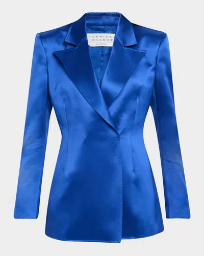 Gabriela Hearst Aleah Double-breasted Silk Blazer In Blue