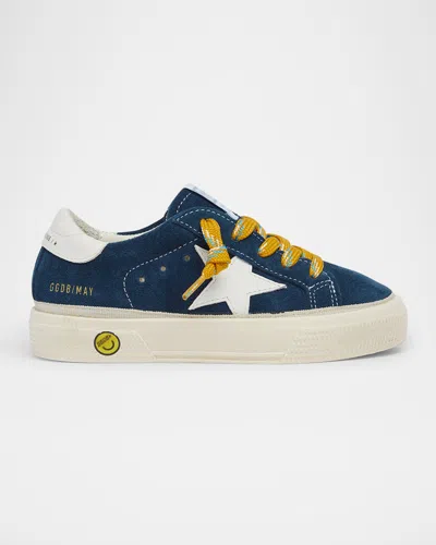 Golden Goose May Suede Sneakers With White Leather Star And Heel Tab In Blue