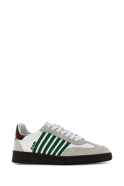 Dsquared2 White Leather Sneakers With Side Stripe Detailing