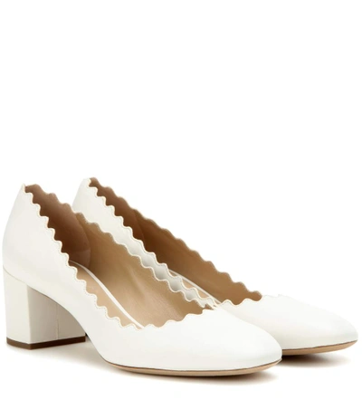 Shop Chloé Lauren Leather Pumps In White Cloud