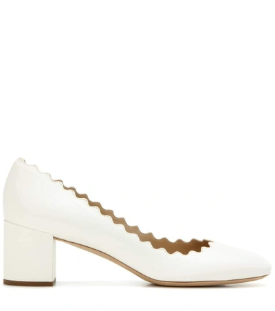 Shop Chloé Lauren Leather Pumps In White Cloud