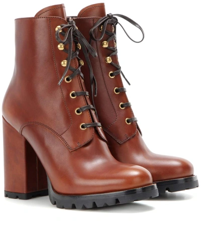 Prada Leather Ankle Boots In Lruciato