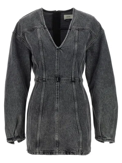 Haikure V-neckline Long Sleeves Denim Texture Visible Seams
