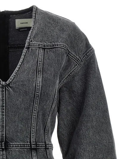 Haikure V-neckline Long Sleeves Denim Texture Visible Seams