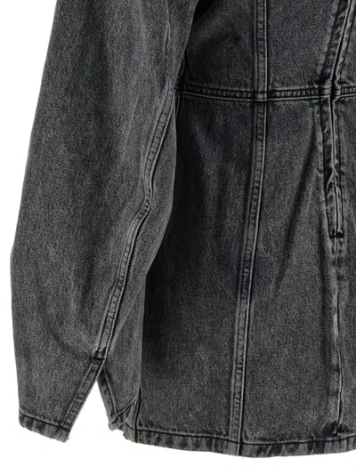 Haikure V-neckline Long Sleeves Denim Texture Visible Seams