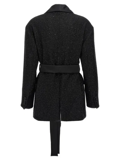 Max Mara Pau Viscose Blend Blazer With All-over Sequins In Black