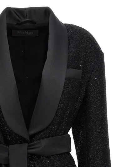 Max Mara Pau Viscose Blend Blazer With All-over Sequins In Black