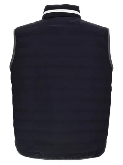 Brunello Cucinelli Padded Technical Fabric Waistcoat With Embroidered Logo In Blue