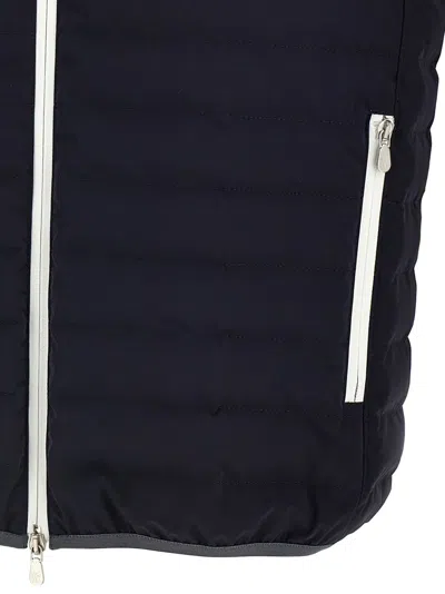 Brunello Cucinelli Padded Technical Fabric Waistcoat With Embroidered Logo In Blue