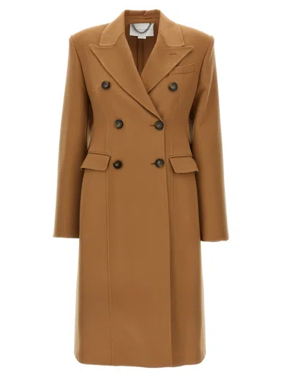 Stella Mccartney Wool Coat With Back Vent And Double-breasted Front In Brown