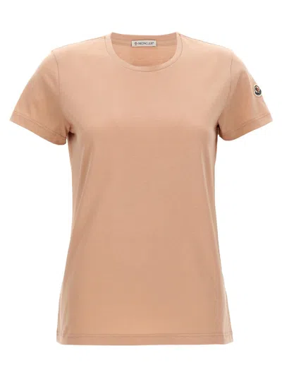 Moncler Cotton Jersey T-shirt With Felt Logo Patch In Pink